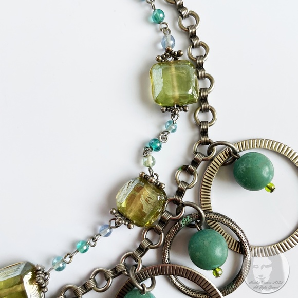 Treska Necklace Choker Beads Silver Metal Rings Stones Multi-Chain Mod Chic - Picture 8 of 10